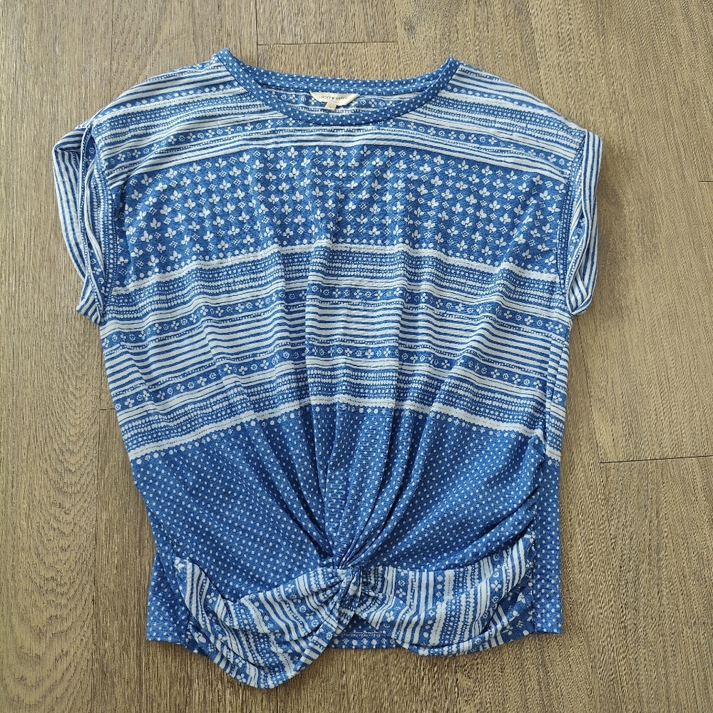Lucky Brand Blue & White Patterned Twist Front Tee T-Shirt